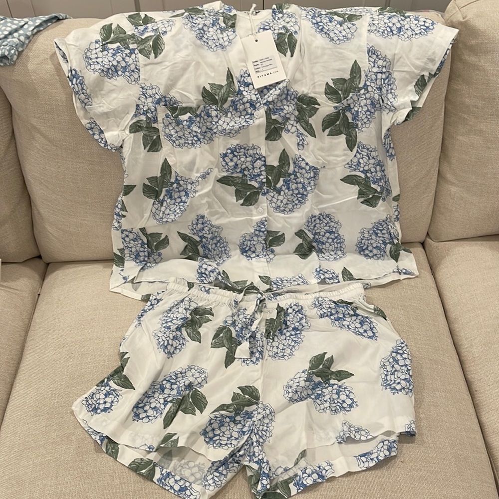 Piyama Maggie Pajama Set Hydrangea Blue Size L